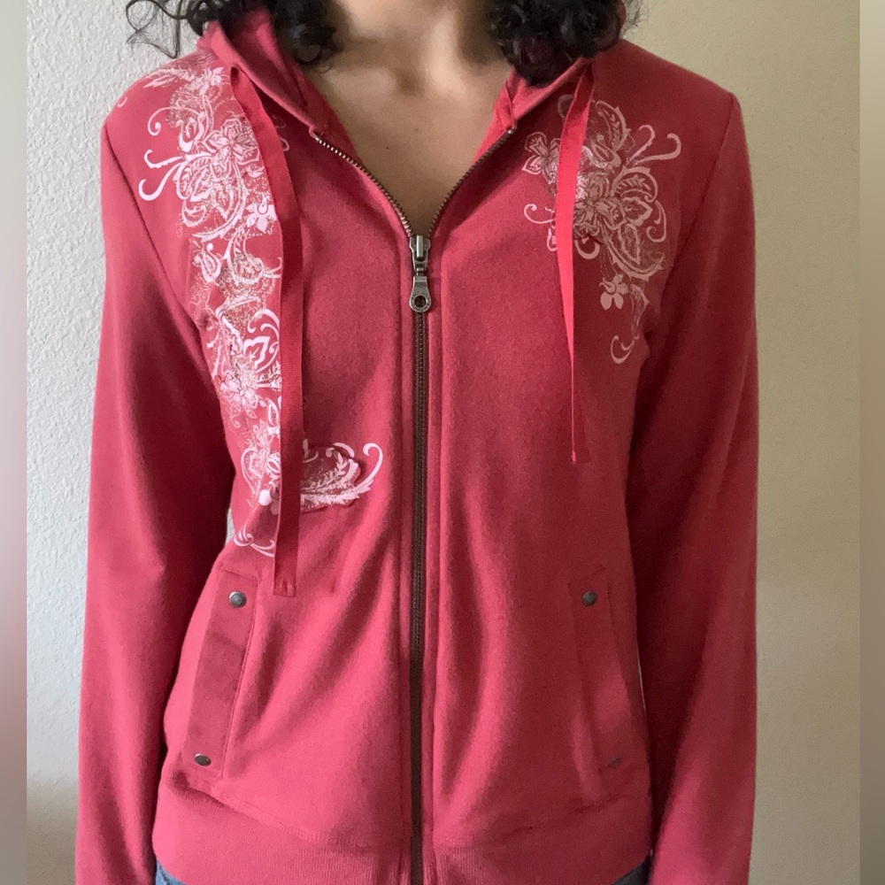 embroidered soma zip up hoodie